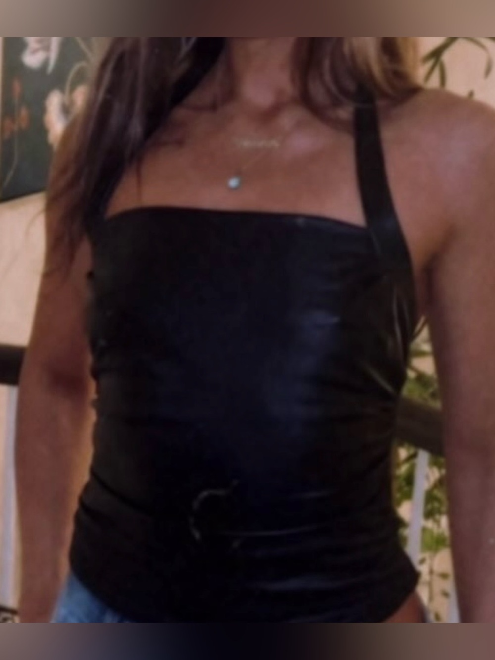 🤩 Cutest Black Tie-Strap Leather Halter Cowl Neck Top